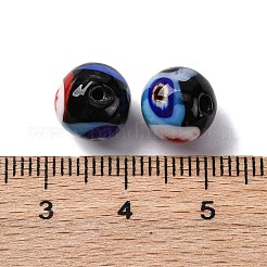 手作りミッレフィオーリランプワークビーズ  ラウンド  ブラック  10~10.5mm  穴：1.5mm&nbsp;LAMP-R003-02B-01
