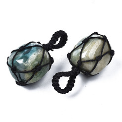 天然石インディアン瑪瑙ペンダント  台湾ナイロン糸織り  ナゲット  40~60x20~27x12~24mm  穴：10~16mm&nbsp;G-N0326-93G