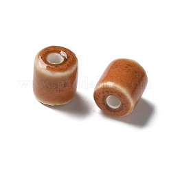 手作りの陶器ビーズ  コラム  チョコレート  10~10.5x9~10.5mm  穴：2.5mm&nbsp;PORC-L080-I09