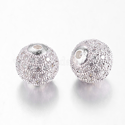 真鍮製キュービックジルコニアビーズ  ラウンド  銀色のメッキ  10mm  穴：2mm&nbsp;ZIRC-D003-2S