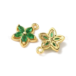 真鍮製マイクロパヴェキュービックジルコニアペンダント  花のチャーム  18KGP本金メッキ  シーグリーン  15x13x3mm  穴：1.5mm&nbsp;KK-D373-02C-G