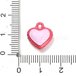 ツートンカラーの合金エナメルペンダント  二重構造のハートチャーム  ショッキングピンク  14x13x6mm  穴：1.6mm&nbsp;AL-CBA5AB7-03D