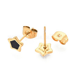 304ステンレススチール製エナメルスタースタッドピアス  イオンプレーティング（ip）  18KGP本金メッキ  ブラック  6.8x7mm&nbsp;EJEW-T047-31G-A