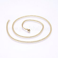 304ステンレススチールカーブチェーンネックレス  カニカン付き  ゴールドカラー  19.69インチ（50cm）  3x0.8mm  リンク：5x3x0.8mm&nbsp;MAK-L015-30B