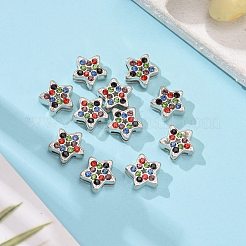 ラインストーン合金ペンダント  カドミウムフリー＆鉛フリー  スター  プラチナ  直径約12mm  穴：2mm&nbsp;RSB357-2