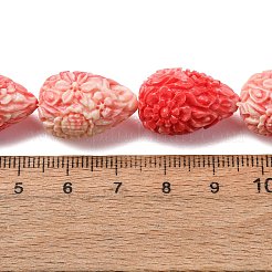 合成サンゴ染め彫刻ビーズ連売り  花と涙  レッド  21~21.5x13.5~14.5mm  穴：0.9mm  約16個/連  13''~13.7''（33~34.5センチメートル）&nbsp;SH-CBAE713-01B
