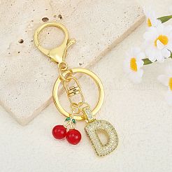 真鍮マイクロパヴェクリアキュービックジルコニアレターペンダントキーチェーン  バッグの飾りに使える合金キーホルダーとランプワークのチェリーチャーム  文字d  87mm  ペンダント：29.5mm&nbsp;KEYC-SW00015-D