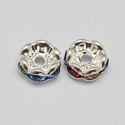 Rondelle波真鍮ラインストーンスペーサービーズ  カドミウムフリー＆鉛フリー  銀色のメッキ  カラフル  5x2mm  穴：1mm&nbsp;RB-D307-01