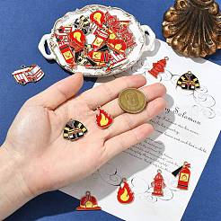 消防テーマの合金エナメルペンダント30個、6スタイル  ライトゴールド  混合図形  17.5~24.5x14.5~29.5x1.5mm  穴：2mm  5個/スタイル&nbsp;ENAM-CJ0007-23