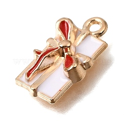 白いエナメルペンダントが付いた合金  クリスマステーマのチャーム  ライトゴールド  クリスマスプレゼント  16.5x9x3.5mm  穴：1.5mm&nbsp;AL-CBA9E11-04KCG-01