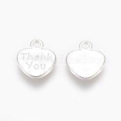チベット風合金チャーム  thank you文字のハート  鉛フリー＆カドミウムフリー  銀  12x11x2mm  穴：1.5mm&nbsp;TIBEP-A15913-S-RS