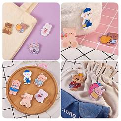 15本15スタイルのクマとウサギのブローチピン  服のDIYクラフト用の動物のアクリルラペルピン  ホワイト  ミックスカラー  35~46x26.5~39.5x7mm  1個/スタイル&nbsp;JEWB-SZ0001-35