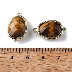 天然タイガーアイのファセットオーバルコネクタチャーム  真鍮パーツ  ゴールドカラー  ラックめっき  22x13.5x6mm  穴：1.4mm&nbsp;G-H323-02G-08