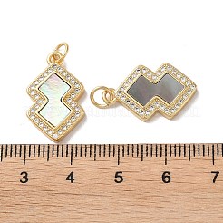 真鍮製マイクロパヴェキュービックジルコニアペンダント  カドミウムフリー＆鉛フリー  シェルと  18KGP本金メッキ  ポリゴン  ライトグレー  20.5x12.5x2.5mm  穴：3mm&nbsp;KK-B083-19G-01
