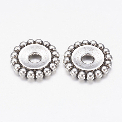 チベット風合金ビーズ  花  鉛フリー及びカドミウムフリー  アンティークシルバー  17.5x3mm  穴：4mm&nbsp;LF10788Y