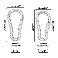 2個 2スタイル 304ステンレススチール ロッククライミングカラビナ  キーの留め金  ステンレス鋼色  90x47x12.5mm&nbsp;STAS-UN0020-68P