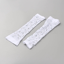 ナイロンメッシュロング手袋  ラインストーン付き  カーニバル衣装アクセサリー  ホワイト  270x65~85x3.5mm&nbsp;AJEW-WH20010-12B