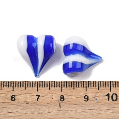 手作りランプワークビーズ  ハート  ブルー  17~19x15~17.5x10~12mm  穴：1.8~2mm&nbsp;LAMP-G168-01C