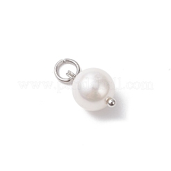シェルパールラウンドチャーム  304ステンレススチール製丸カン付き  ホワイト  ステンレス鋼色  12x8mm  穴：3.3mm&nbsp;PALLOY-JF04476-02