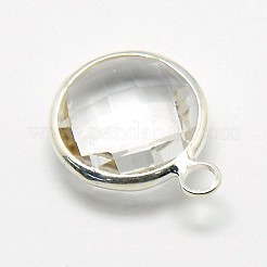 シルバーカラーメッキ真鍮ガラスペンダント  フラットラウンド  ミックスカラー  12x9x5mm  穴：2mm&nbsp;X-GLAA-J018A-S