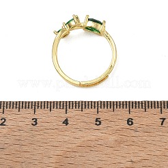 花柄の真鍮製ガラス製調節可能な指輪  ラックめっき  長持ちメッキ  鉛フリー＆カドミウムフリー  18KGP本金メッキ  シーグリーン  9.5mm  usサイズ7 1/4(17.5mm)&nbsp;GL-CBA18A7-01G-02
