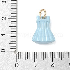 真鍮製エナメルペンダント  ゴールドカラー  ストライプリボンドレスチャーム  16x13.5x5mm  穴：4mm&nbsp;KK-CBA1122-01G-05