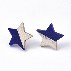 樹脂と木のスタッドピアス  304ステンレスピン付き  スター  ダークブルー  17x18mm  ピン：0.7mm&nbsp;EJEW-N017-001A-C01