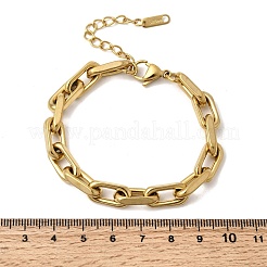 304ステンレススチール製長方形リングリンクチェーンブレスレット（女性用）  ゴールドカラー  7.28インチ（18.5cm）&nbsp;BJEW-A152-02G