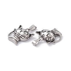 304ステンレスペンダント  猫のチャーム  アンティークシルバー  22.5x19.5x7mm  穴：3x7mm&nbsp;STAS-G285-04AS