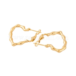 イオンプレーティング（IP）304ステンレススチールフープピアス（女性用）  竹の棒の形をしたハート  18KGP本金メッキ  25x3mm&nbsp;EJEW-P279-14G