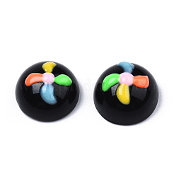 不透明な樹脂エナメルカボション  カラフルな風車で半円形  ブラック  15x8.5mm&nbsp;CRES-N031-010
