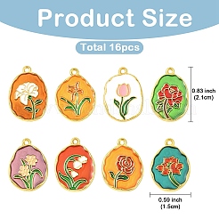合金エナメルペンダント16個、8色  花  ミックスカラー  21x15mm  2個/カラー&nbsp;FIND-YW0007-84