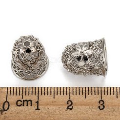 フラワーブラスコードエンド付き中空ベル  エンドキャップ  プラチナ  15x12mm  穴：2mm  内径：9mm&nbsp;KK-M168-01P