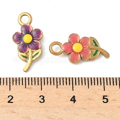 304ステンレスペンダント  エナメル  花のチャーム  18KGP本金メッキ  ミックスカラー  20x10x3.5mm  穴：2.5mm&nbsp;STAS-F319-01G