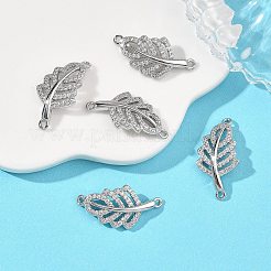 シェグレース 真鍮 マイクロパヴェ クリアキュービックジルコニア コネクターチャーム  リーフリンク  カドミウムフリーと鉛フリー＆ニッケルフリー  プラチナメッキ  21x11x2.5mm  穴：1.2mm&nbsp;XGRQ3P816-600P