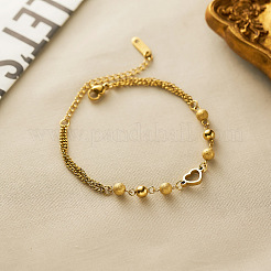 304ステンレススチールリンクブレスレット  女性用カーブチェーンブレスレット  ハート＆ラウンド  艶消し  18KGP本金メッキ  6.30インチ（16cm）&nbsp;WG0F64C-01