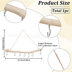 木製の枝の壁掛けフックラック1個  鉄のフック付き  プラチナ  310~360mm&nbsp;AJEW-SP0006-09
