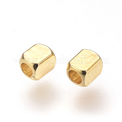 真鍮製スペーサービーズ  直方体の  ニッケルフリー  18KGP本金メッキ  3.5x2.5x2.5mm  穴：1.5mm&nbsp;KK-T016-14G