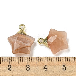 天然サンストーンペンダント  ラックメッキ真鍮のパーツ  スター  18x15x6mm  穴：2mm&nbsp;G-P540-01G-09