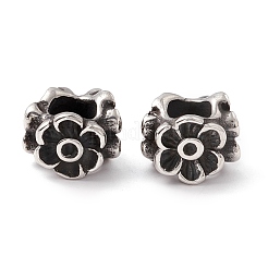 304ステンレススチールヨーロピアンビーズ  大穴ビーズ  手動研磨  花  アンティークシルバー  7.5x11x9.5mm  穴：5mm&nbsp;STAS-M298-07AS