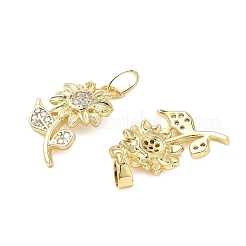 真鍮マイクロパヴェクリアキュービックジルコニアペンダント  カドミウムフリー＆鉛フリー  花  18KGP本金メッキ  21x12x2.5mm  穴：2x4.5mm&nbsp;KK-B139-10G