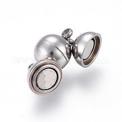変色しにくい201ステンレススチールのループ付きマグネット留め具  ラウンド  ステンレス鋼色  17x10x10mm  穴：2mm&nbsp;STAS-K200-03P-B
