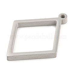 変色しない304ステンレススチールレーザーカットペンダント  ひし形チャーム  ステンレス鋼色  32.5x24x3mm  穴：2mm&nbsp;STAS-U009-03B-P