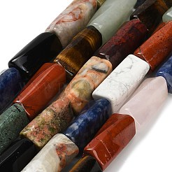 ミックス天然石ビーズ連売り  ツイスト  染めと未染色の混合  20~21x9~10x9~10mm  穴：0.9~1mm  約18~19個/連  14.96~15.87インチ（38~40.3cm）&nbsp;G-C220-A01-9x20mm