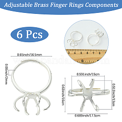 調整可能な真鍮リング部品6個  6 爪プロングセッティング  銀  usサイズ6（16.5mm）  トレイ：13x15mm&nbsp;KK-BBC0021-25