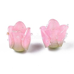 プラスチックビーズ  花  パールピンク  13~15x13.5~15x13.5~15mm  穴：0.8mm&nbsp;X-KY-N015-037F