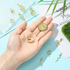 10個10スタイル真鍮製マイクロパヴェキュービックジルコニアペンダント  18KGP本金メッキ  丸カン付き  混合図形  13~30.5x7~22x2~4mm  穴：3~5mm  1個/スタイル&nbsp;KK-CJ0003-46