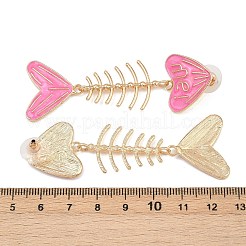 合金エナメルスタッドのピアスをぶら下げます  魚の骨  ゴールドカラー  71.5x24.5mm&nbsp;EJEW-Z140-01G