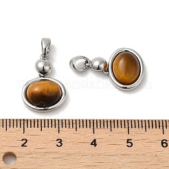 天然石タイガーアイペンダント  真鍮のオーバルチャーム  プラチナメッキ  18x13x6mm  穴：4.5x3mm&nbsp;KK-M270-45P