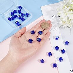 手作りのナザールボンジュウのランプワークヨーロッパのビーズ  大穴ビーズ  キューブ  ブルー  8~9x9~10x9~10mm  25個/箱&nbsp;LAMP-NB0001-70A